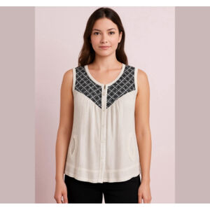 LUCKY BRAND - cotton top blouse vest cardigan Sz XS RUNS BIG